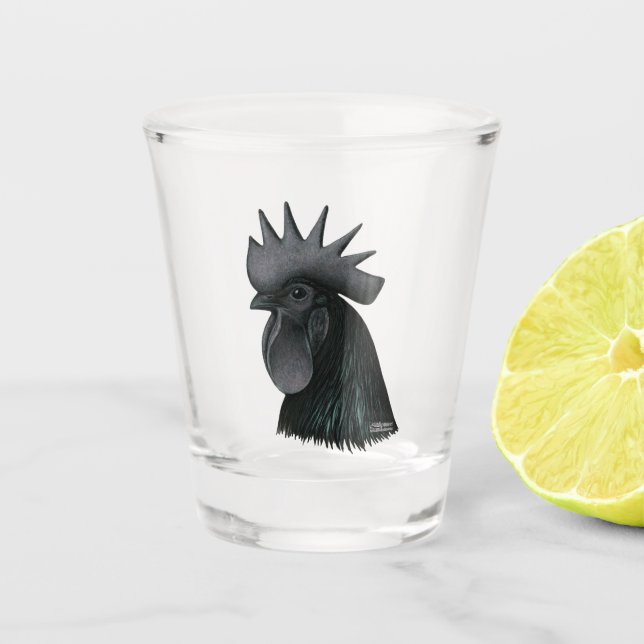 Vaso De Chupito Ayam Cemani Rooster Head (Anverso)