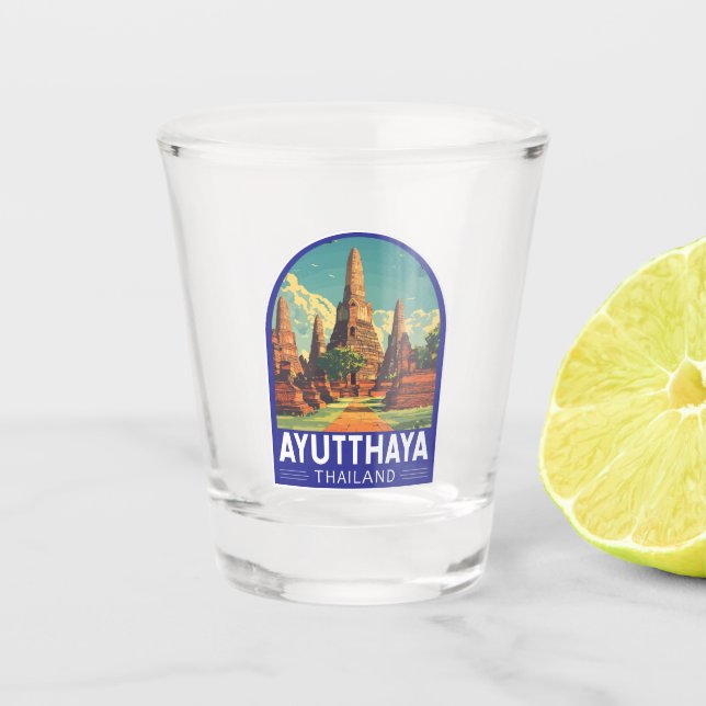 Vaso De Chupito Ayutthaya Tailandia Emblema de arte de viajes (Anverso)