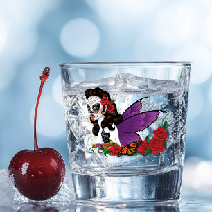 Vaso De Chupito Azúcar Hada Calavera Alas Moradas Rosas Atardecer