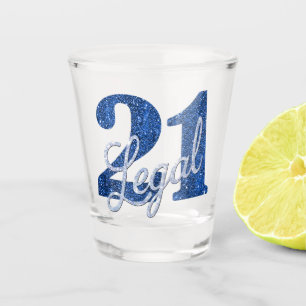 Vaso De Chupito Azul 21 y legal Faux Purpurina 21st Birthday