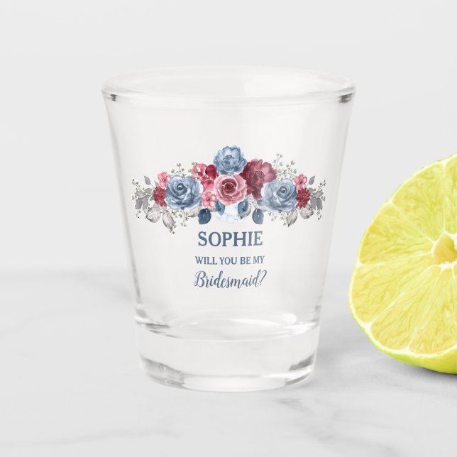 Vaso De Chupito ¿Azul Polvo y Borgoña Serás Mi Dama de Honor? (Anverso)