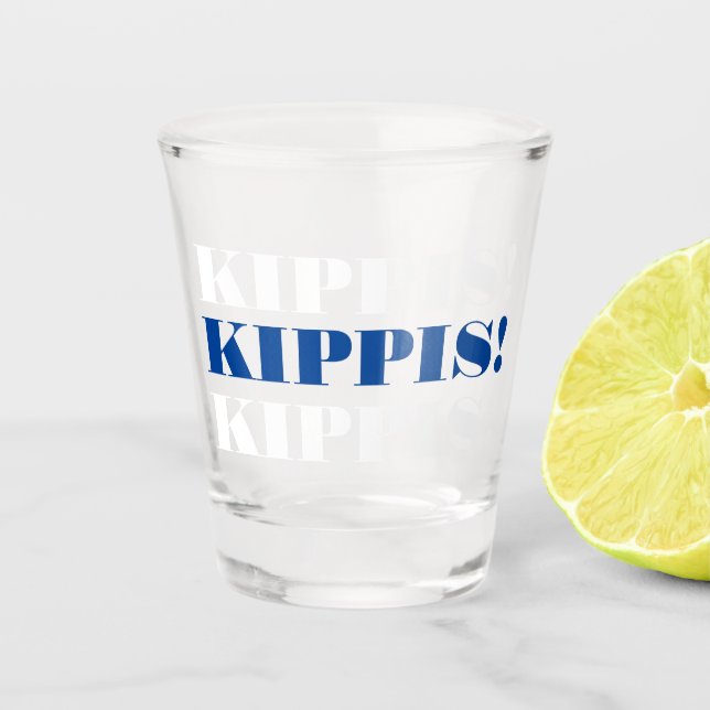 Vaso de chupito azul y blanco Kippis (Anverso)
