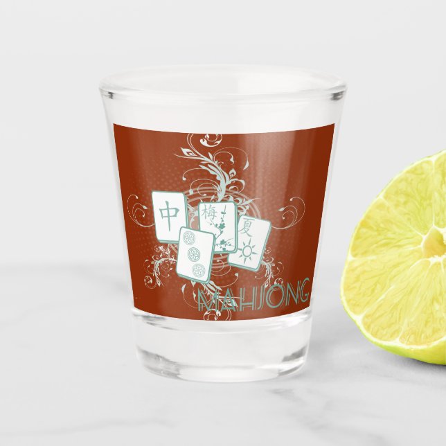 Vaso De Chupito azulejos de mahjong y remolinos (Anverso)