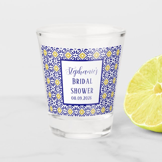 Vaso De Chupito Azulejos portugueses Boda mediterránea azul (Anverso)