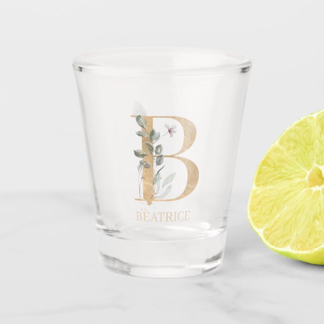 Vaso De Chupito B Monograma Floral Personalizado (Anverso)