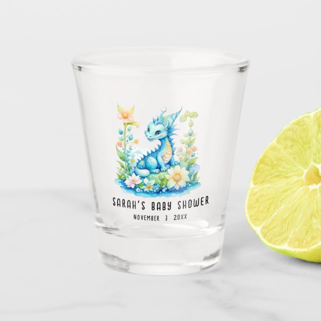 Vaso De Chupito Baby Shower Blue Turquoise Green Dragon (Anverso)