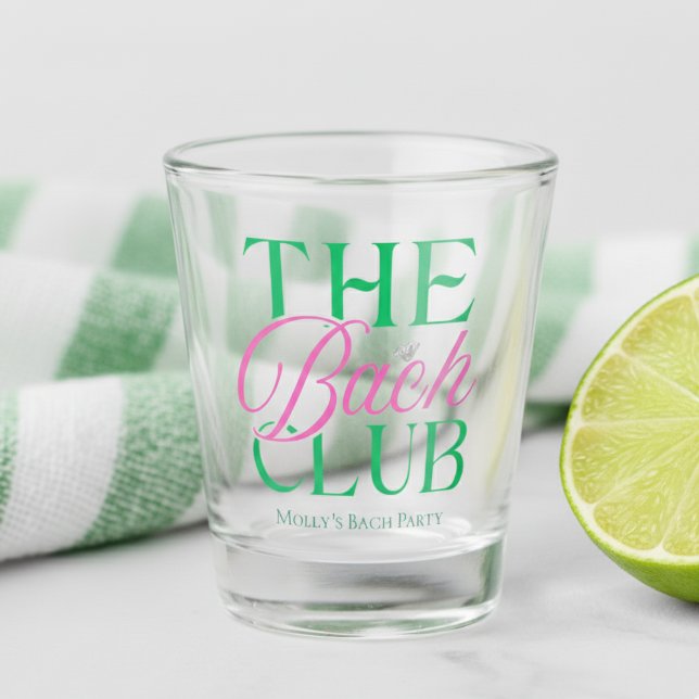 Vaso De Chupito Bach Club Moderna Bachelorette Verde Rosa (Level up your pre-wedding style with “The Bach Club” shot glass!)