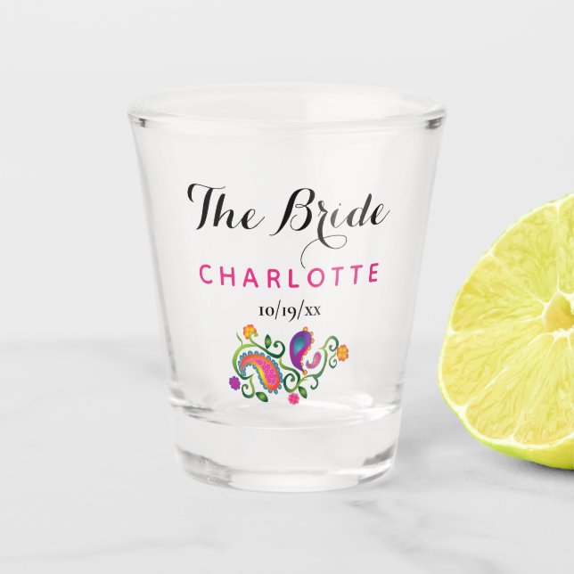 Vaso De Chupito Bachelorette Party Bride Boda Pink Paisley (Anverso)