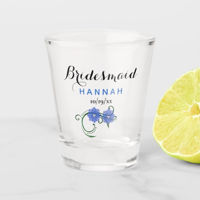 Vaso De Chupito Bachelorette Party Bridesmaid Boda Flores Azules (Anverso)