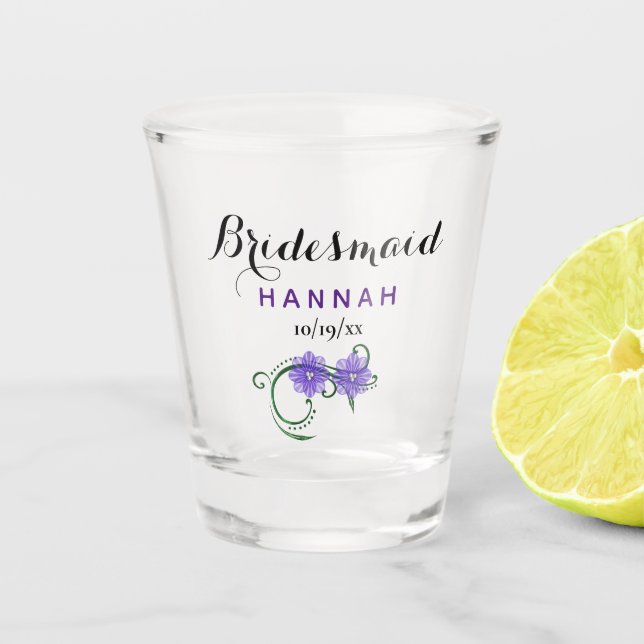 Vaso De Chupito Bachelorette Party Bridesmaid Flores Púrpura (Anverso)