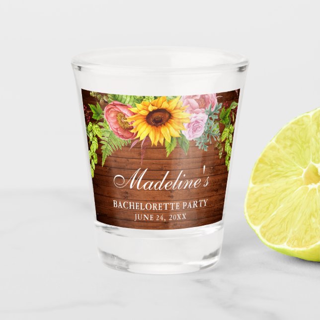 Vaso De Chupito Bachelorette Party Sunflower Floral Madera (Anverso)