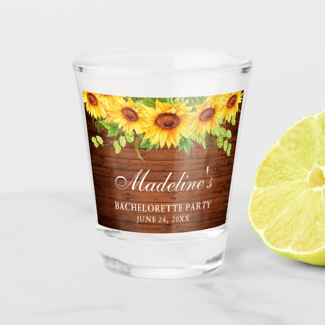 Vaso De Chupito Bachelorette Party Sunflowers Madera Floral (Anverso)
