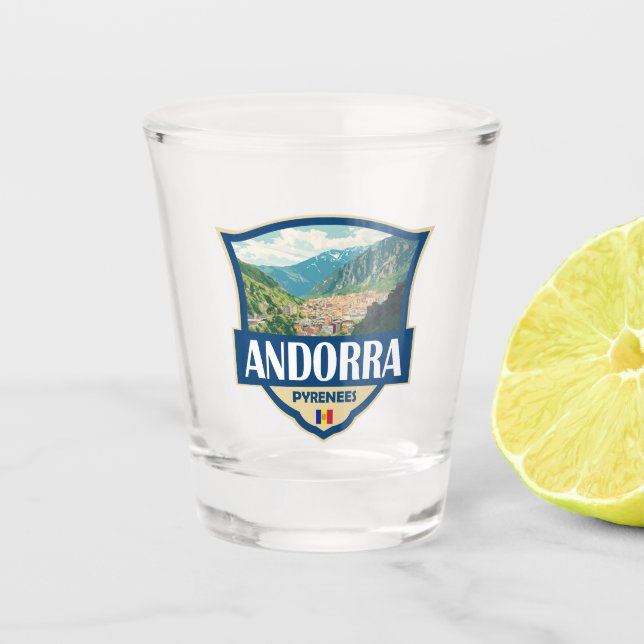 Vaso De Chupito Badge retro del Ilustracion de Andorra (Anverso)