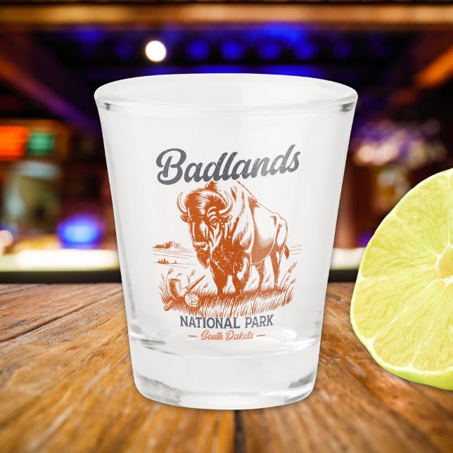 Vaso De Chupito Badlands National Park Retro Bison Design (Subido por el creador)