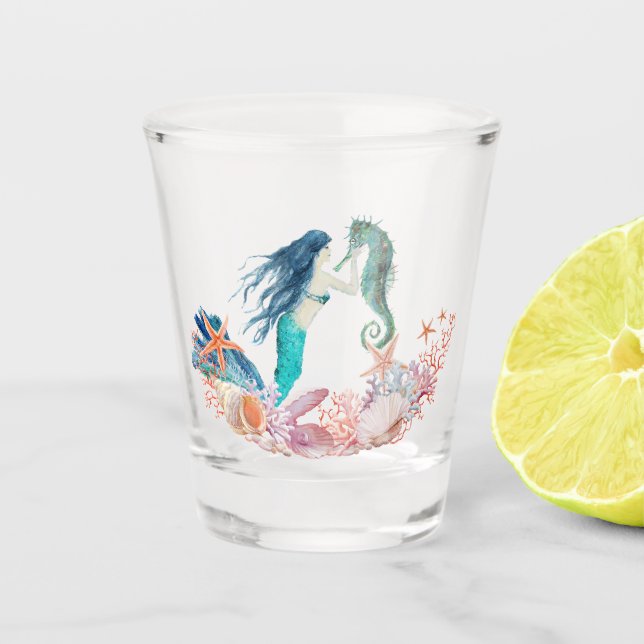 Vaso De Chupito Bajo el mar Mermaid Seahorse Beach Seashells (Anverso)