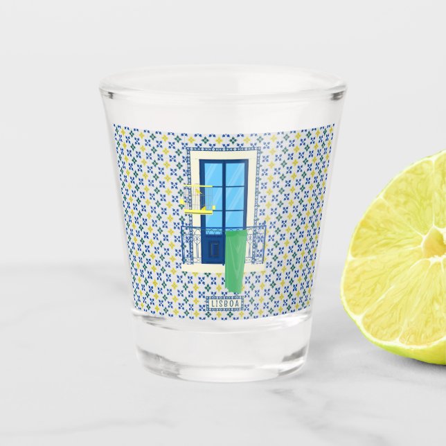 Vaso De Chupito Baldosas portuguesas y balcón con ventana (Anverso)