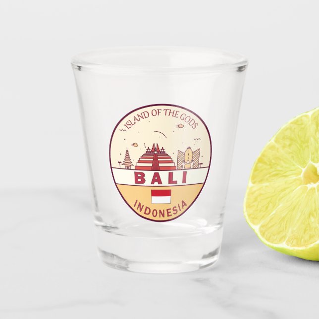 Vaso De Chupito Bali Indonesia City Skyline Emblem (Anverso)