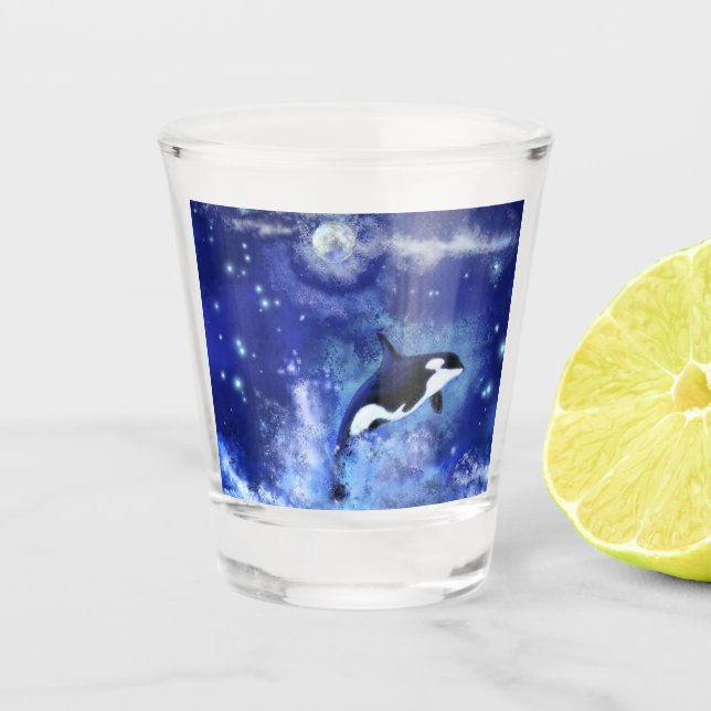 Vaso De Chupito Ballena asesina con vidrio azul de luna llena (Anverso)