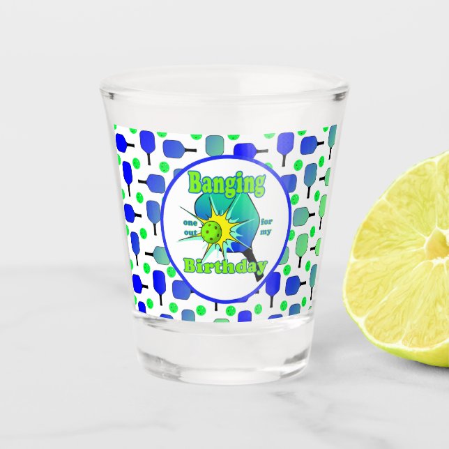 Vaso De Chupito Baloncesto Cumpleaños Blue Green Paddle Ball Banca (Anverso)