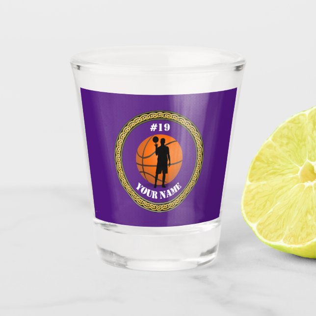 Vaso De Chupito Baloncesto de vidrio caliente - Añadir nombre y nú (Anverso)