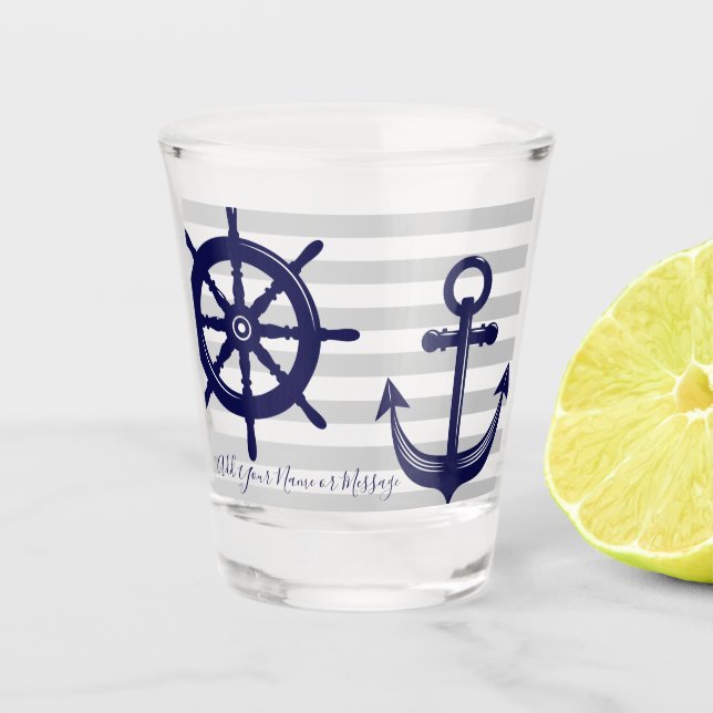 Vaso De Chupito Banca Náutica Azul Anchor Rueda Gris Stripe (Anverso)
