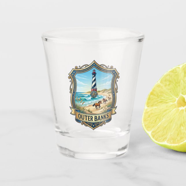 Vaso De Chupito Bancos Exteriores de Carolina del Norte (Anverso)