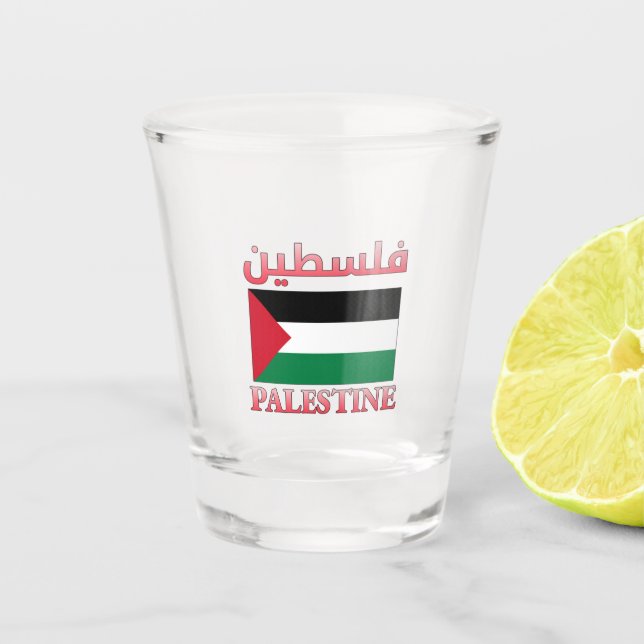 Vaso De Chupito Bandera ف Palestina س ن ط árabe e inglés WordArt (Anverso)