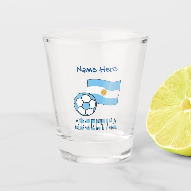 Vaso De Chupito Bandera argentina y fútbol personalizado (Anverso)