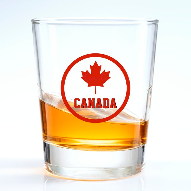 Vaso De Chupito Bandera canadiense roja y blanca (canada canadian flag maple leaf circle shot glass)