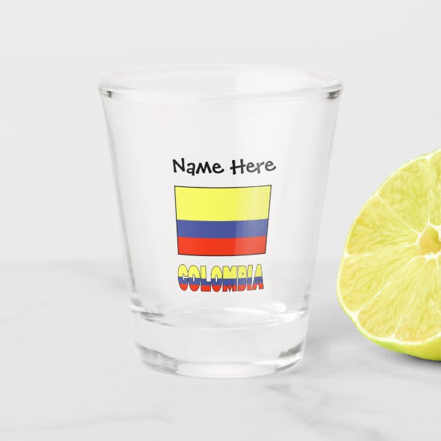 Vaso De Chupito Bandera colombiana con tu nombre (Anverso)