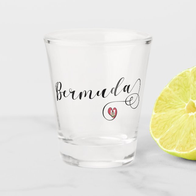 Vaso De Chupito Bandera De Bermudas En El Corazón (Anverso)
