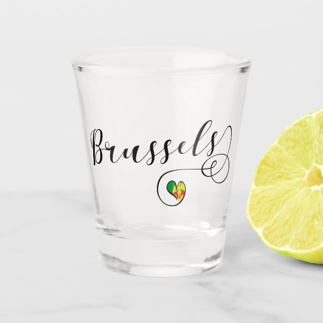 Vaso De Chupito Bandera de Bruselas en el corazón (Anverso)