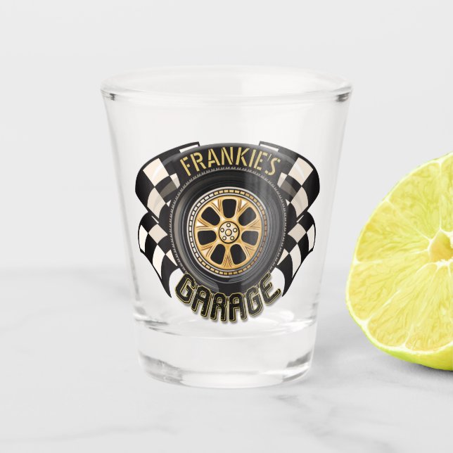 Vaso De Chupito Bandera de Carreras personalizado Calor Masculino  (Anverso)