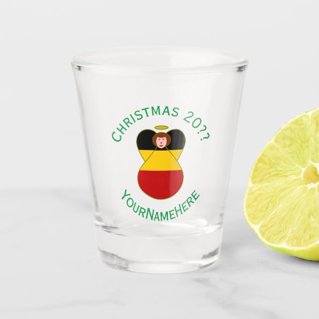 Vaso De Chupito Bandera de Navidad de Ángel Alemán Personalizada  (Anverso)