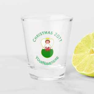 Vaso De Chupito Bandera de Navidad del Ángel Galés Personalizada