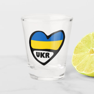 Vaso De Chupito Bandera de Ucrania en el corazón, código de país u