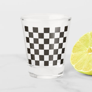 Vaso De Chupito Bandera de verificación (negro y blanco) (patrón d
