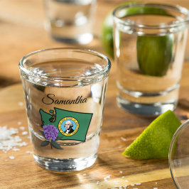 Vaso De Chupito Bandera de Washington y Flor Pacífico Rododendros