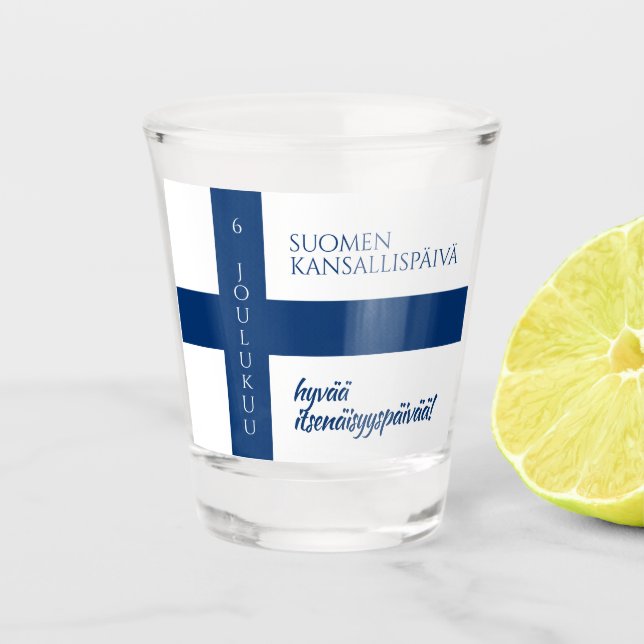 Vaso De Chupito Bandera del Día Nacional de Finlandia Suomen Kansa (Anverso)