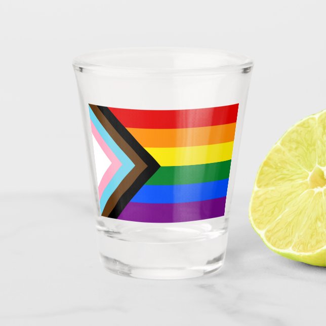 Vaso De Chupito Bandera del Orgullo del Progreso LGBTQ+ (Anverso)