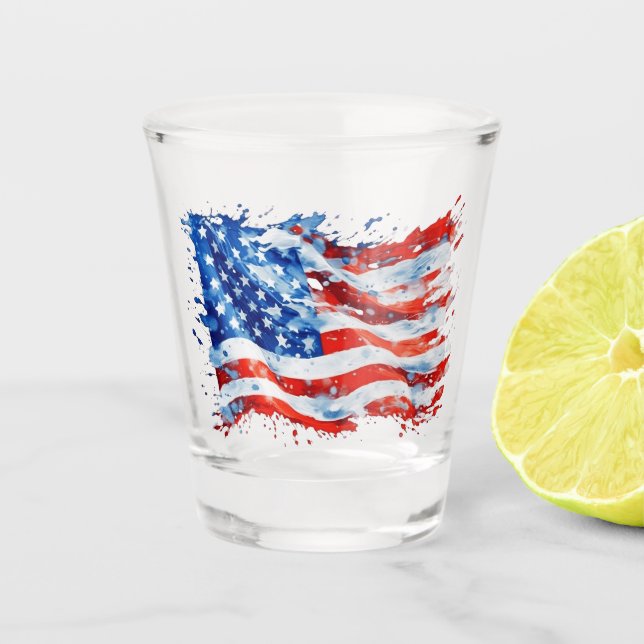 Vaso De Chupito Bandera estadounidense acuarela 4 de julio (Anverso)