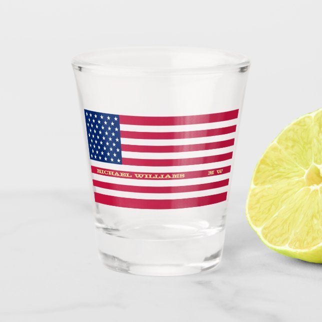 Vaso De Chupito Bandera estadounidense monogramada personalizada p (Anverso)