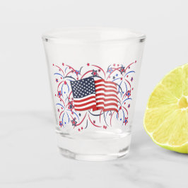 Vaso De Chupito Bandera estadounidense y fuegos artificiales