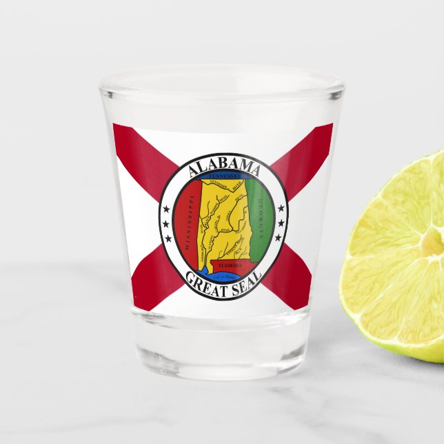 Vaso De Chupito Bandera estatal de Alabama/Sello estatal superpues (Anverso)