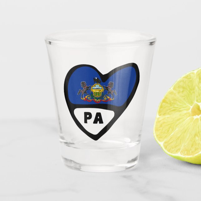 Vaso De Chupito Bandera Estatal De Pennsylvania En El Corazón, Cri (Anverso)