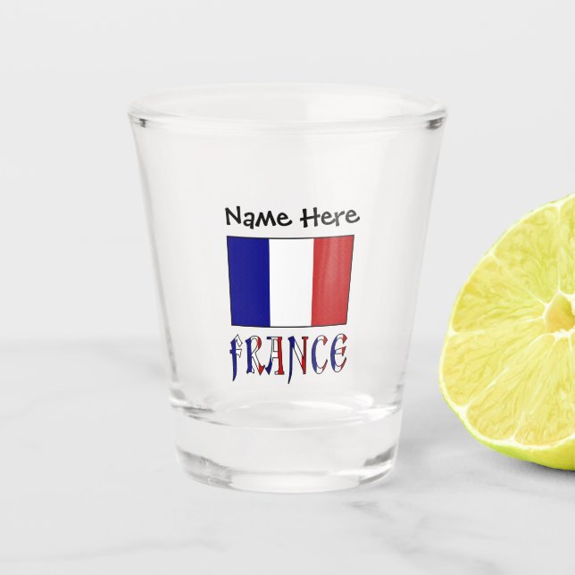 Vaso De Chupito Bandera francesa con tu nombre de vidrio caliente (Anverso)