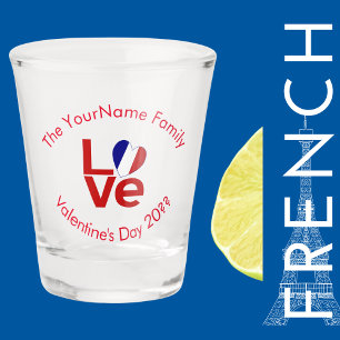 Vaso De Chupito Bandera Francesa Letras Rojas Personalizadas AMOR