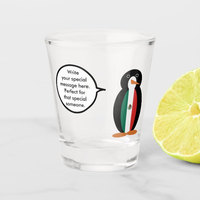 Vaso De Chupito Bandera mexicana Sra. Penguin Shot Glass (Anverso)