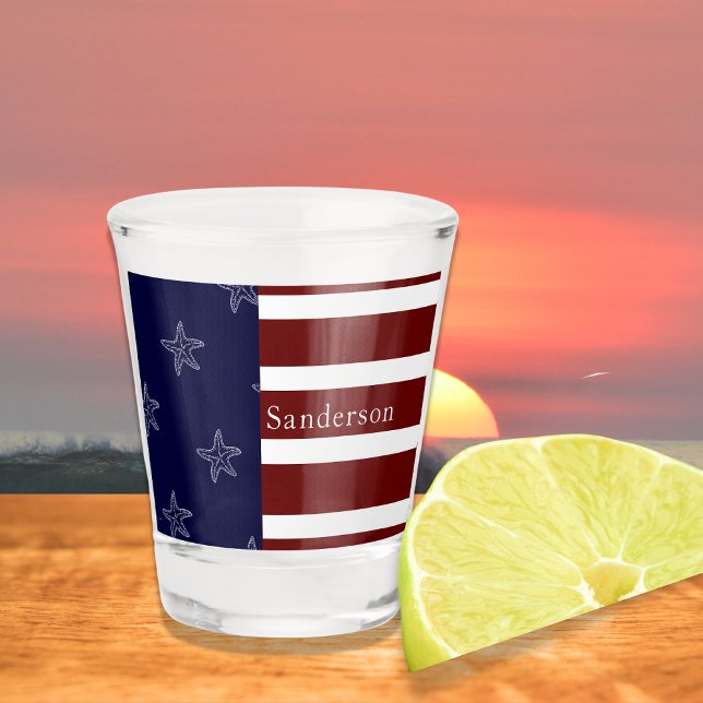 Vaso De Chupito Bandera Náutica Americana Red White Blue Starfish: (Subido por el creador)