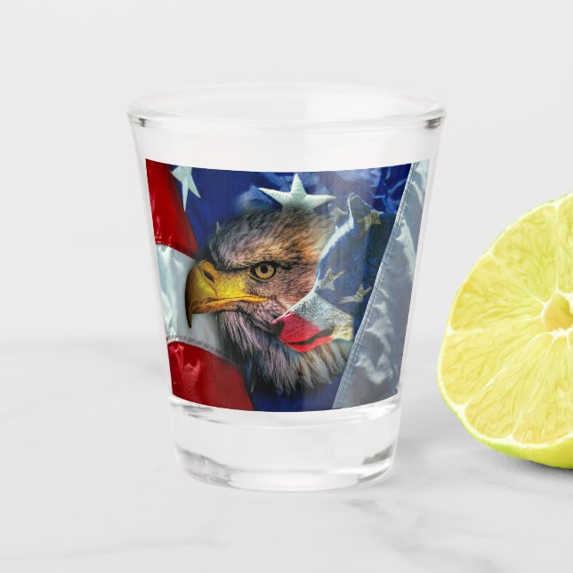 Vaso De Chupito Bandera Patriótica Americana Bald Eagle Wolf (Anverso)